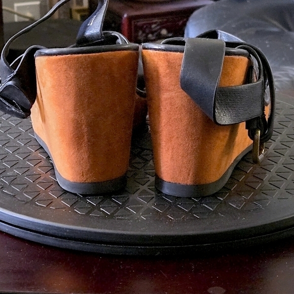 Free People Black Faux Leather Wedge Sandals - Size 6 - Picture 6 of 11